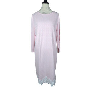 Ming Wang Dress Womens Large Pink Textured Knit Shift‎ Split Sleeve Floral Hem